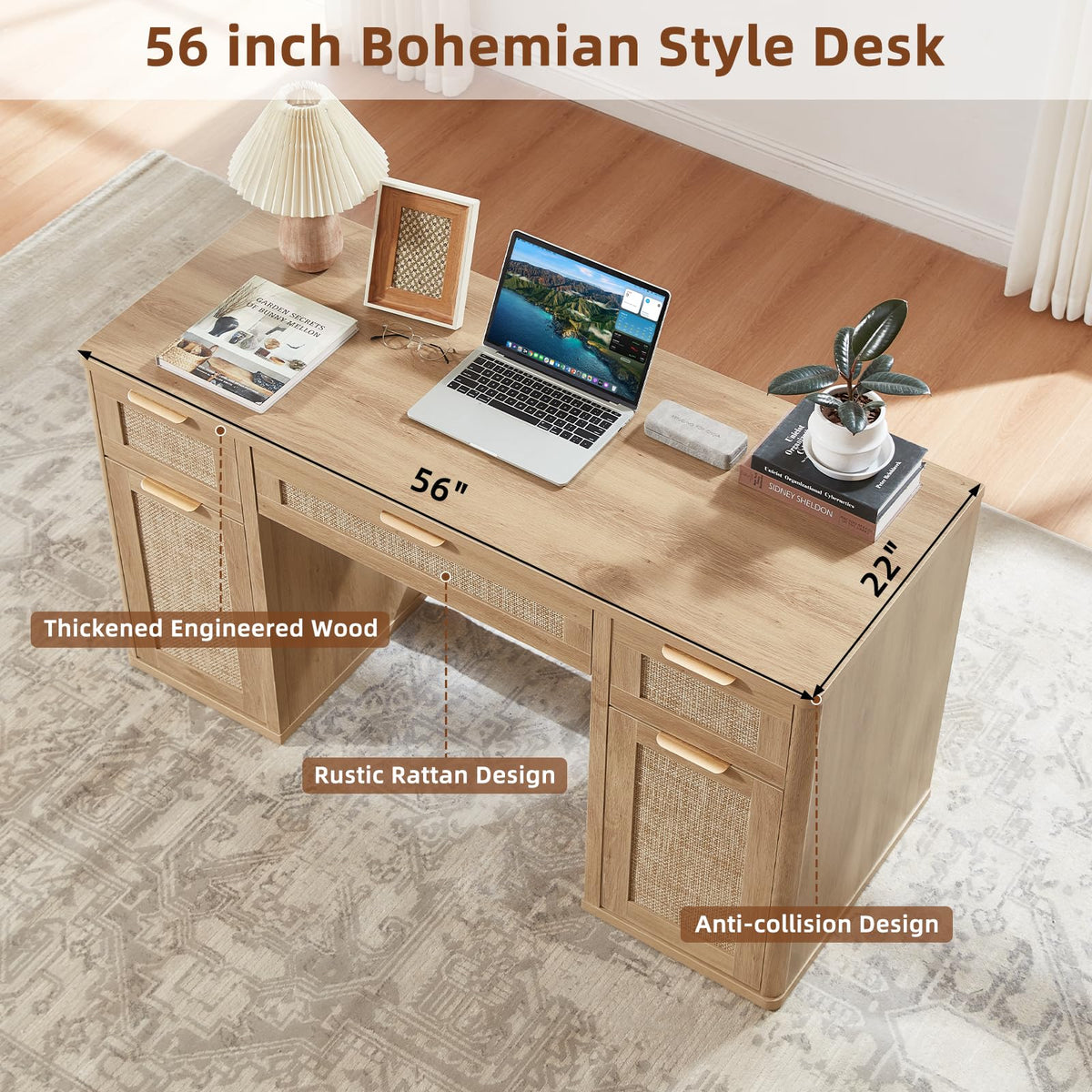 Rattan Desk with Storage