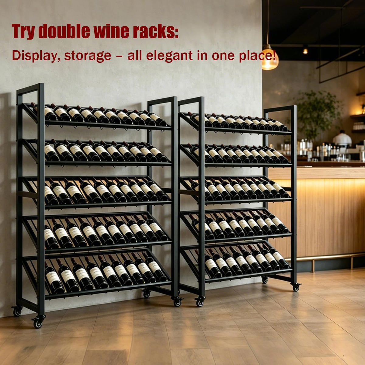 Black 5-Tier Rolling Wine Rack