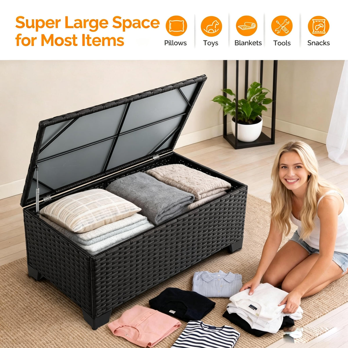 VINGLI Outdoor Storage Box, All-Weather Wicker Patio Deck Box for Garden, Backyard, Pool