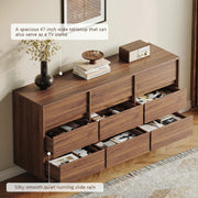 HOUROM Walnut Dresser for Bedroom with 9 Drawers,59" Wide Modern Dressers Chest of Drawers,Sturdy Base,Minimalist Linear Design,Wooden Closet Clothes Organizer for Bedroom,Hallway