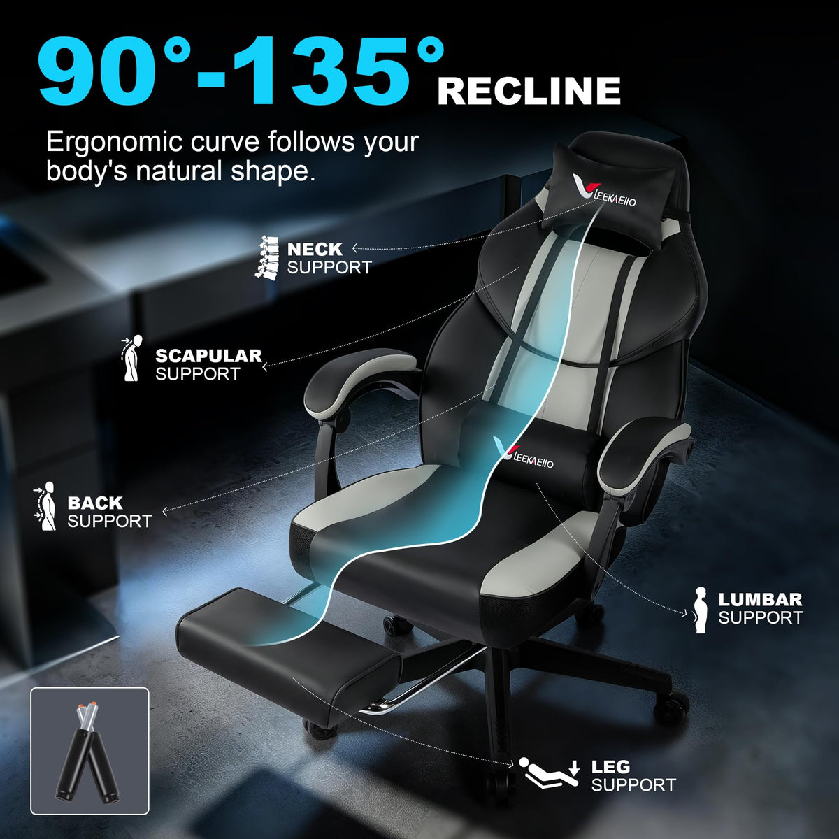 Wide Seat Gaming Chair with Footrest