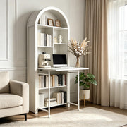 FNK Folding Arched Bookshelf Narrow Bookcase with Hideaway Craft Desk
