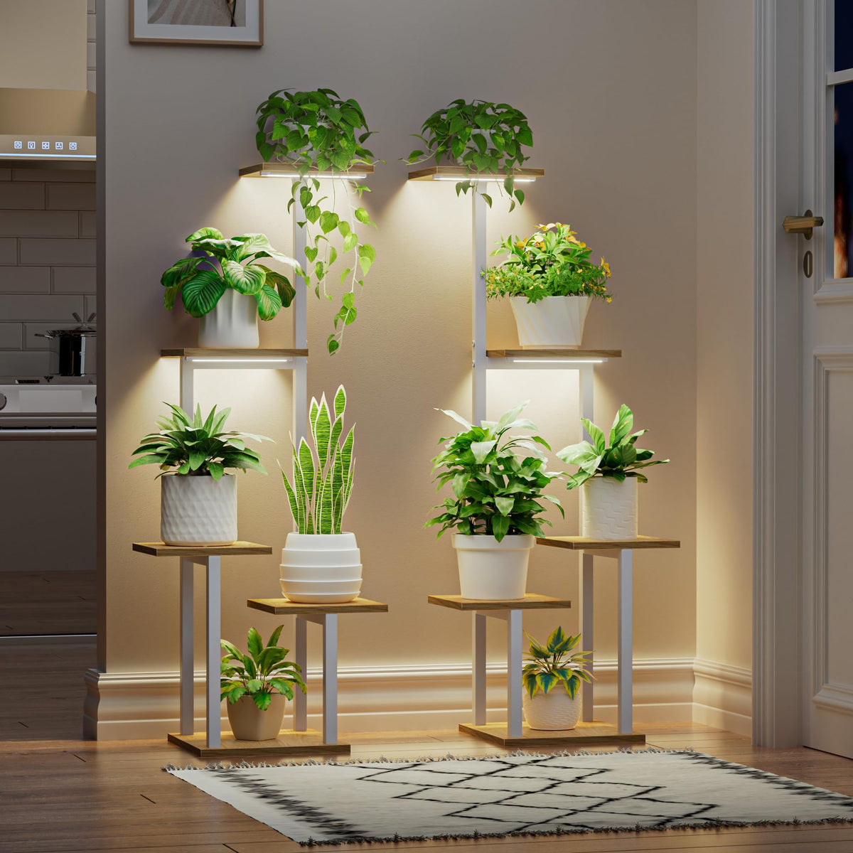 5-Tier Plant Stands with Grow Lights, Set of 2