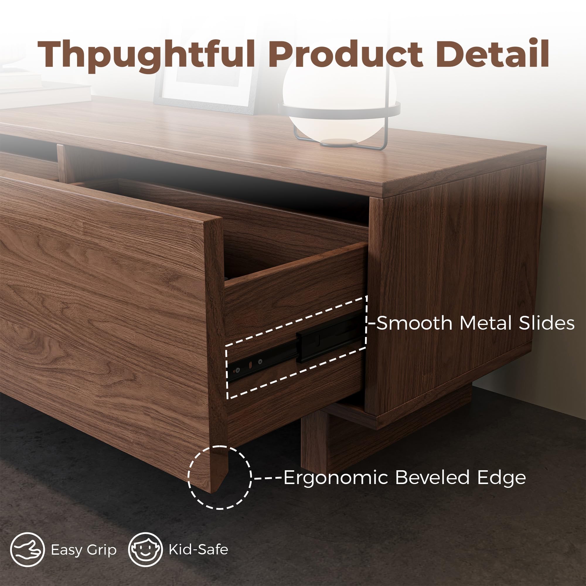 Extendable TV Stand for 65-100 Inches TVs – Walnut Entertainment Console with 3 Drawers & 1 Storage Compartment, Adjustable Length 68.5''-98.4'' (Walnut, 68.5''-98.4'')