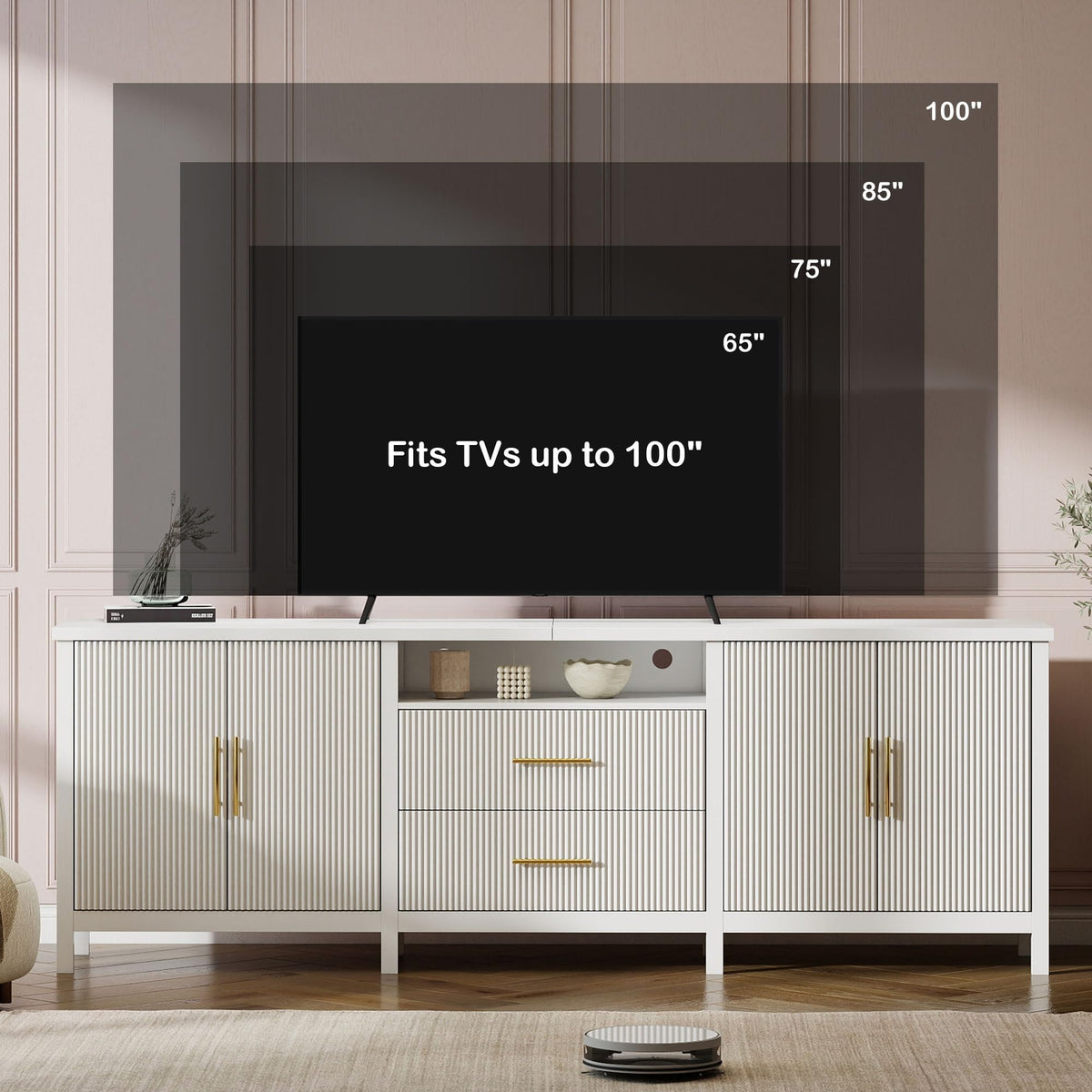 White TV Stands for Living Room: 95" Entertainment Center for 100" TVs