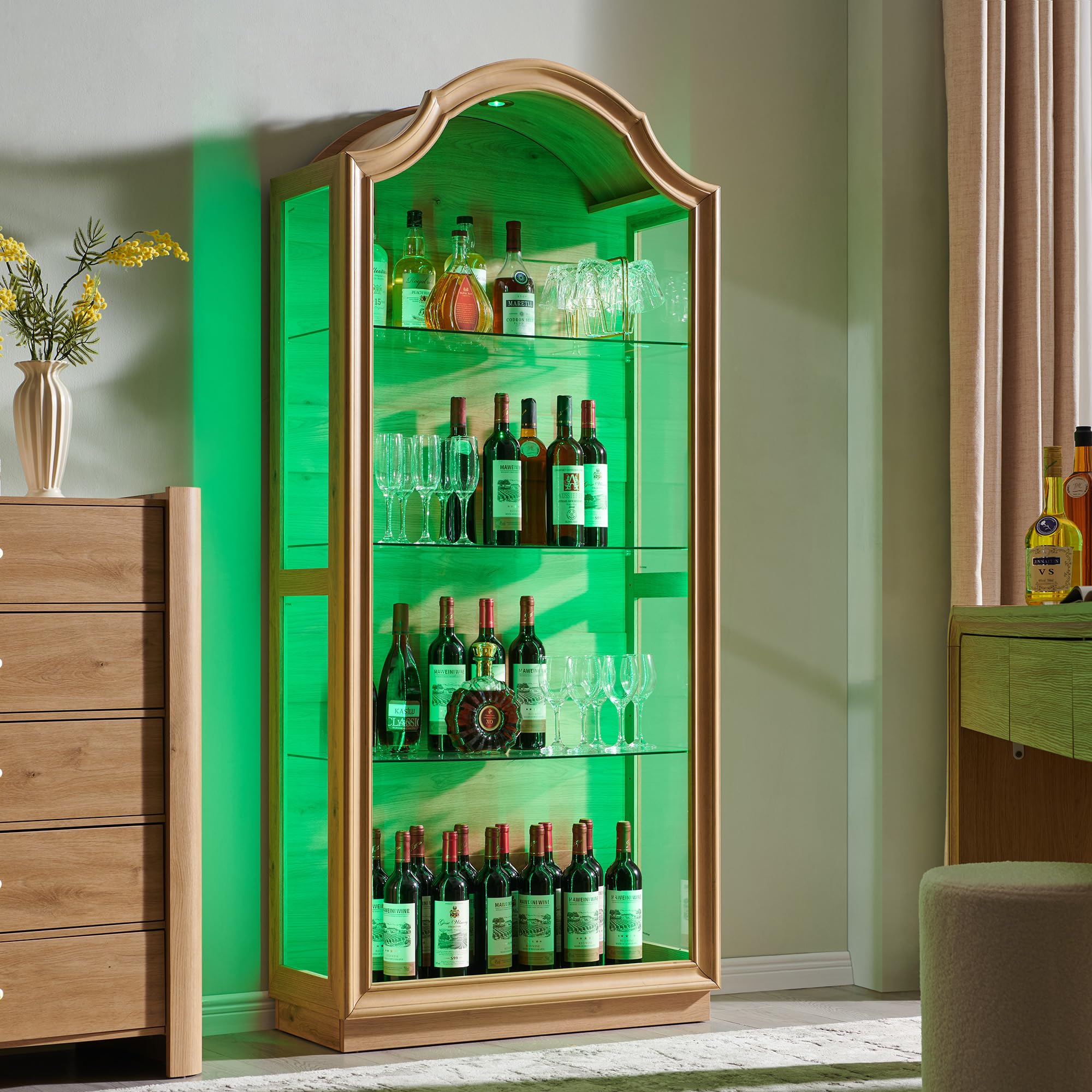 72" Arched Glass Display Cabinet with 20-Color LED Lights