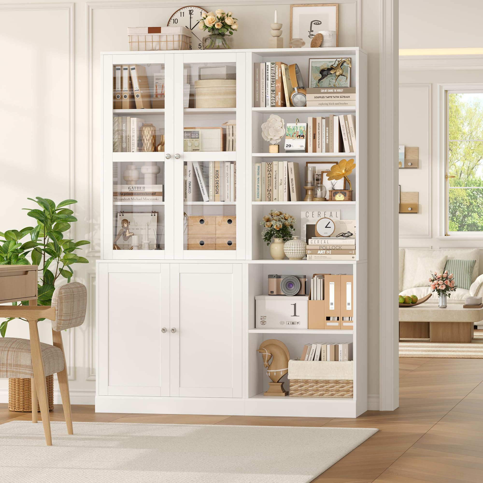 FACBOTALL 73.2" Tall Bookshelf and Bookcase, 6-Tier Open Bookshelf with Storage, Deep Bookshelf with Adjustable Shelf, Freestanding Display Storage Shelves for Living Room, Home Office, Study, White