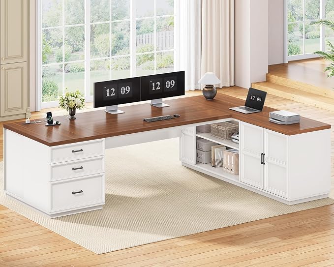 L-Shaped Executive Desk with Charging Station