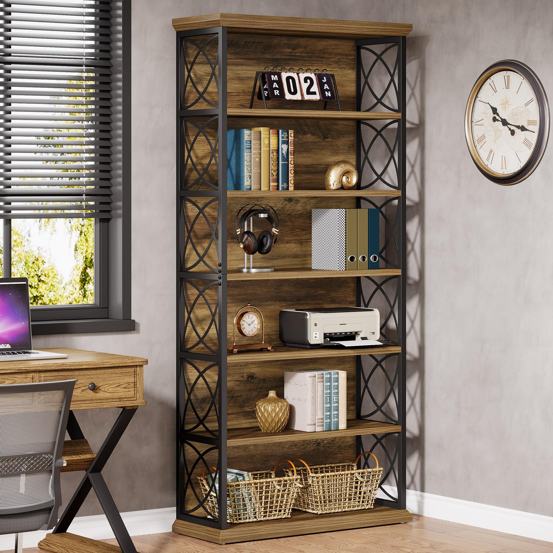 6-Tier Industrial Bookcase with Open Shelves