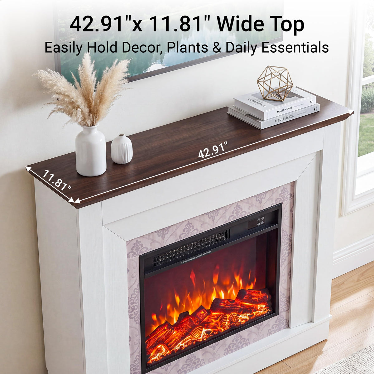 White Electric Fireplace with Mantel