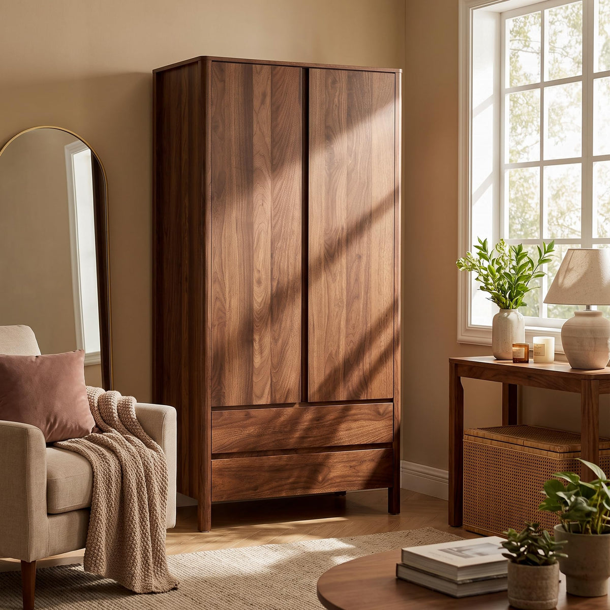Walnut Wardrobe with Drawers