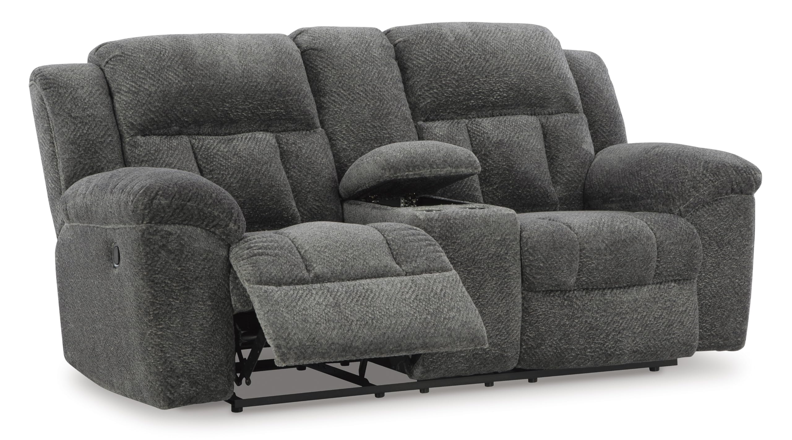 Signature Design by Ashley Frohn Contemporary Manual Reclining Loveseat with Console with Console, Storage and Cup Holders, Gray