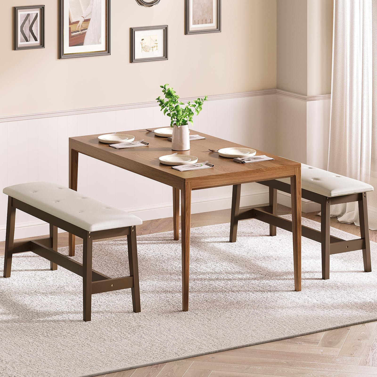 HOOBRO Dining Bench, Bamboo Dining Room Bench with PU Leather Upholstered Seat, for Kitchen, Living Room, Hallway, Kitchen, Entryway, Beige and Brown CE13CD01