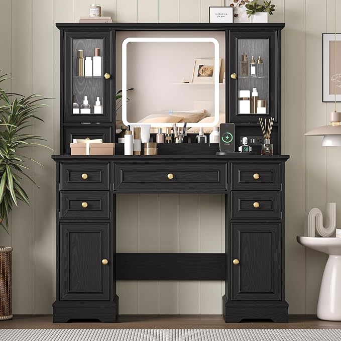 Farmhouse Makeup Vanity with Lighted Mirror