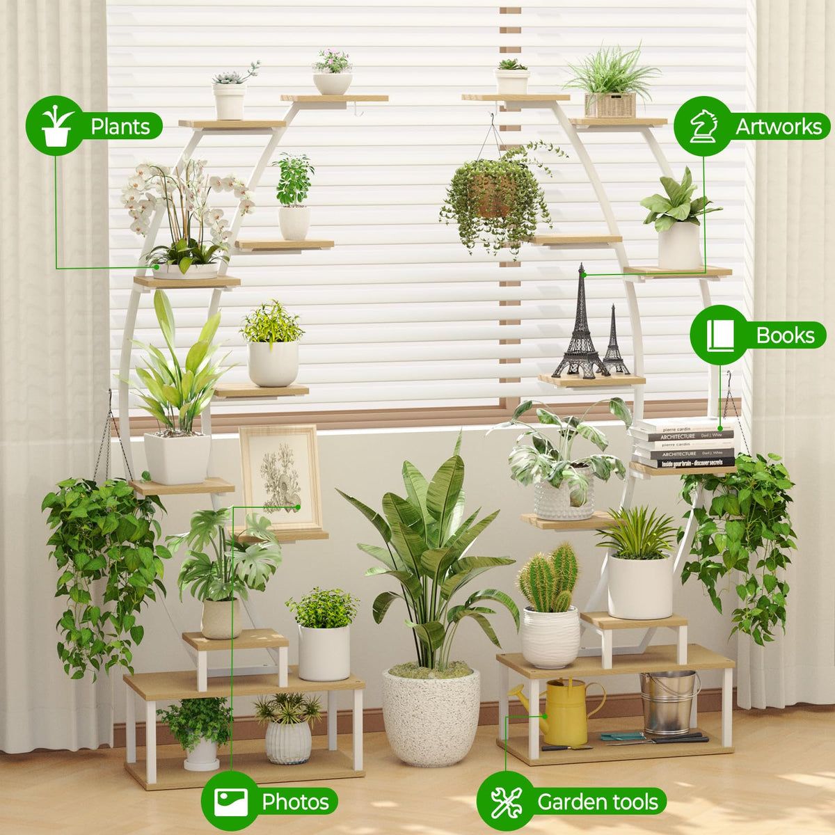 Plant Stand Indoor with 8 Grow Light,65" Tall 10 Tier White Half Moon Shelf