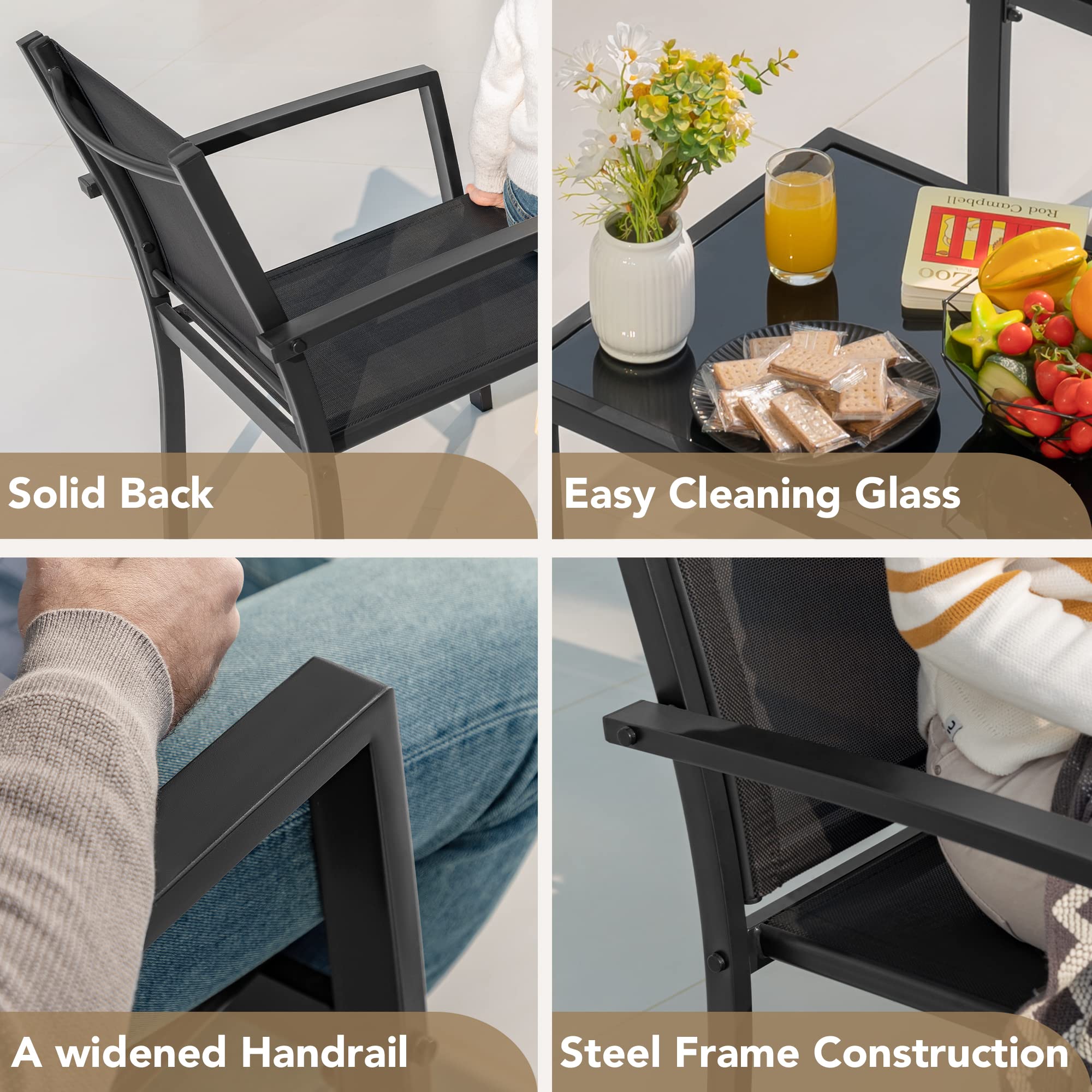 4-Piece Patio Conversation Set with Glass Coffee Table