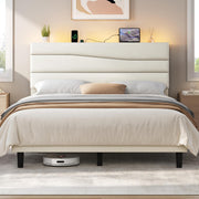 Yaheetech Full Upholstered Bed with LED Charging Station Shelf