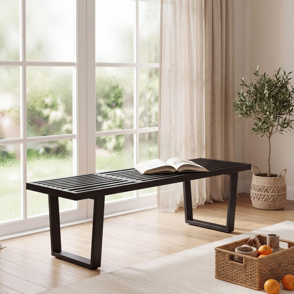 Slatted Wood Dining Bench
