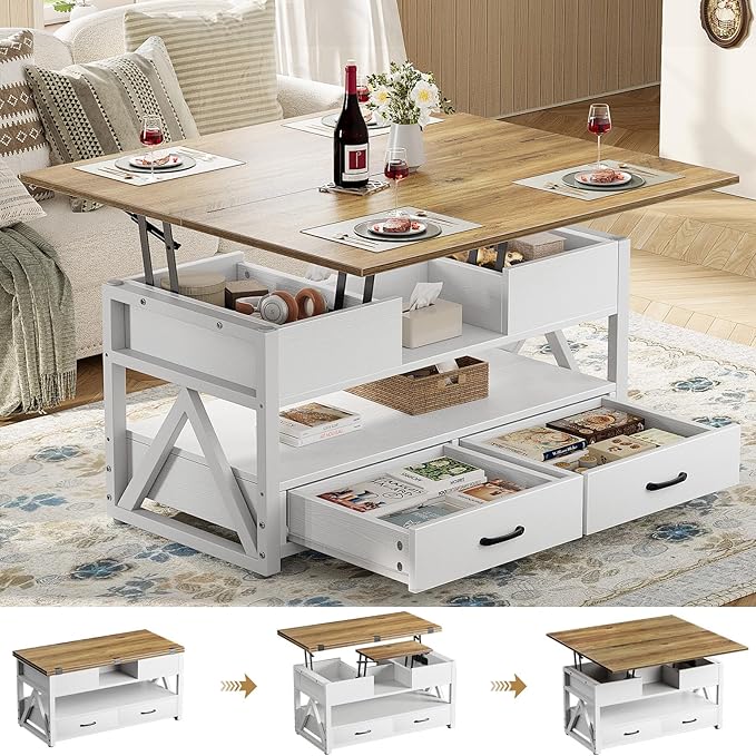 4-in-1 Lift Top Coffee Table with Storage