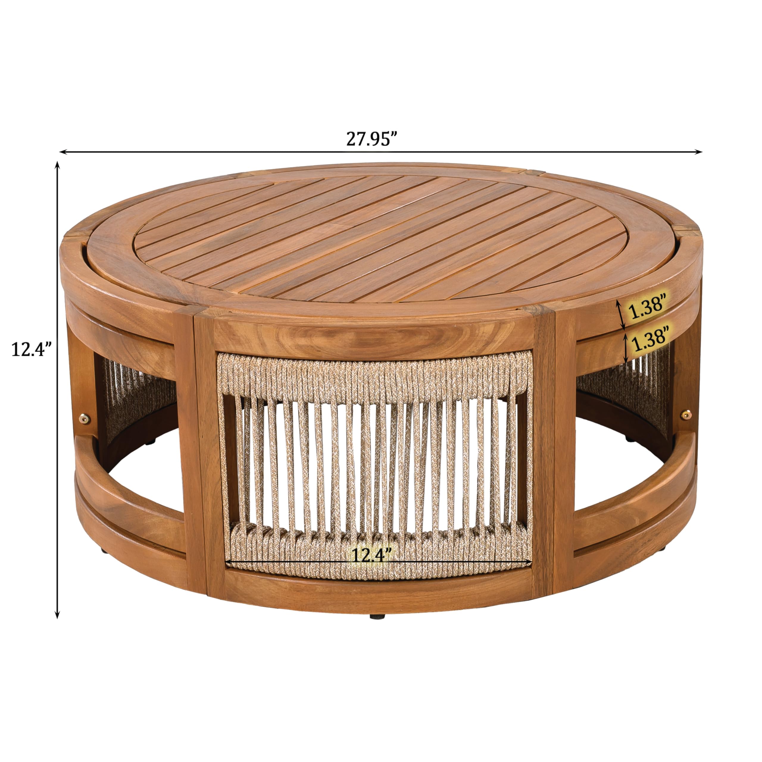 4-Piece Outdoor Conversation Set – Acacia Wood & Woven Rope