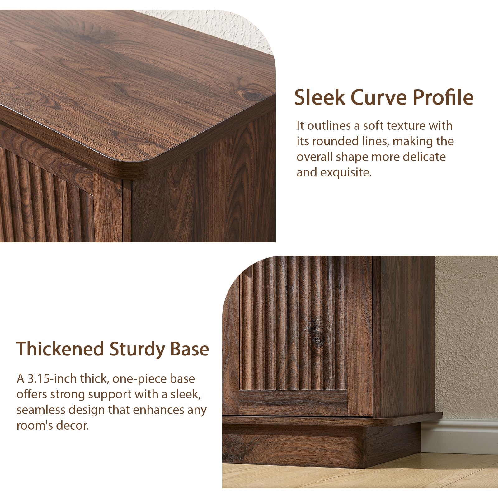 Modern Fluted Sideboard Buffet Cabinet with 4 Doors & Adjustable Shelves
