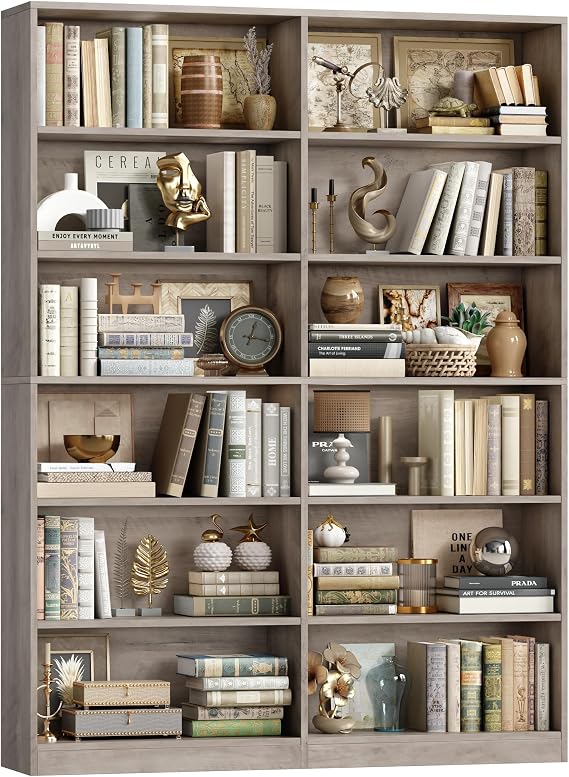 6-Tier Double Wide Black Bookshelf