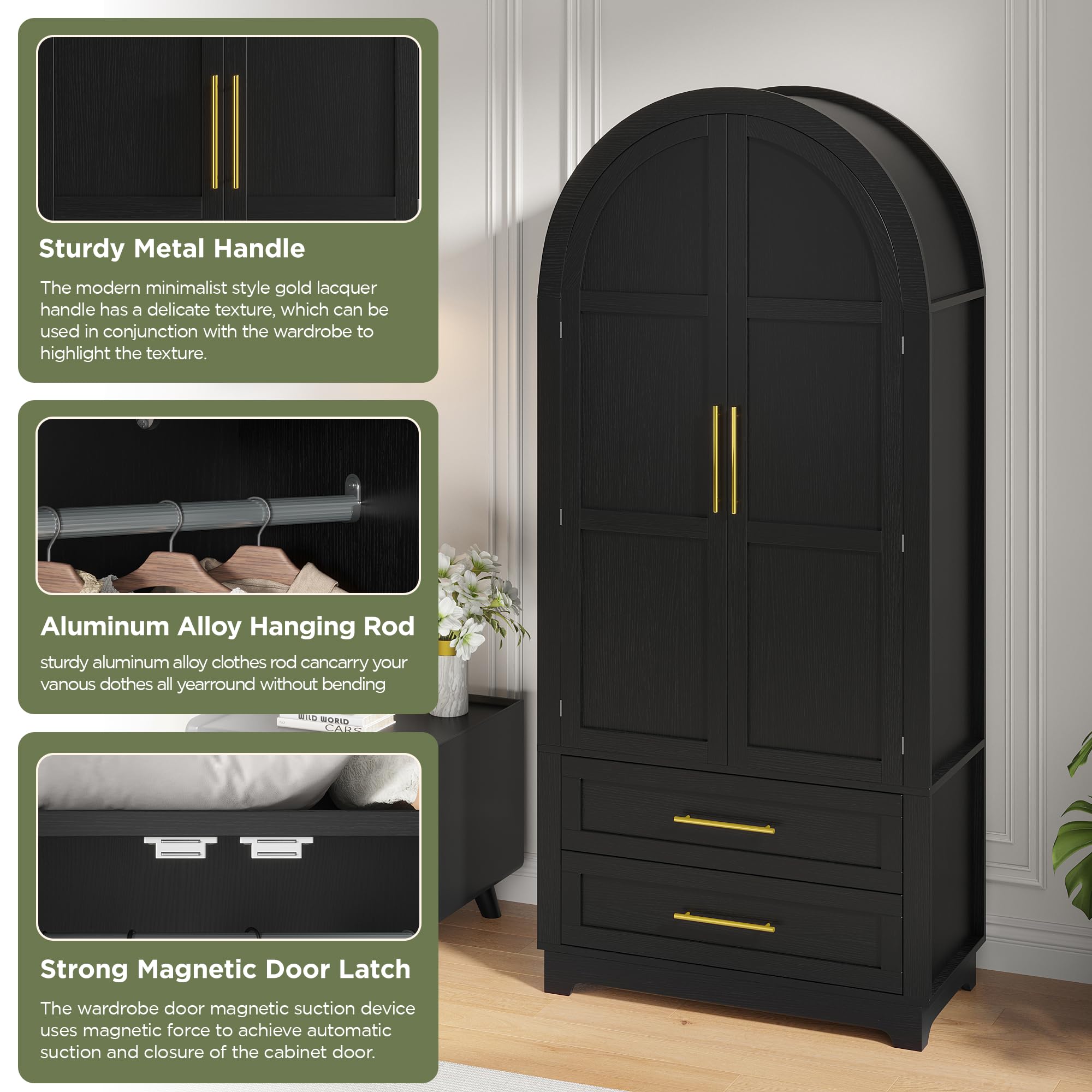 Arched Double Door Wardrobe with Drawers