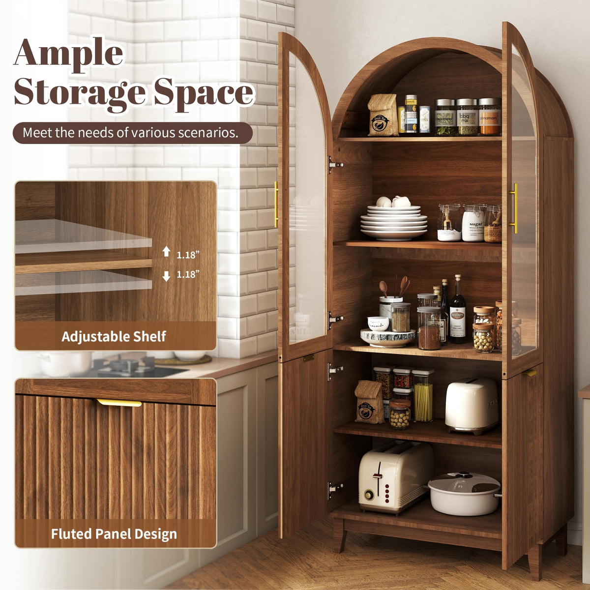 Arched Glass Door Cabinet