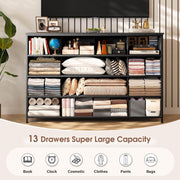 EnHomee Black Dresser TV Stand with 13 Fabric Dresser 45 Inch TV Stand for Bedroom Chests of Drawers for Bedroom, Entryway, Wood Top and Sturdy Frame
