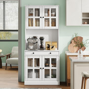 72" Farmhouse Kitchen Pantry Cabinet with Glass Doors
