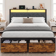Queen Storage Bed with LED Headboard