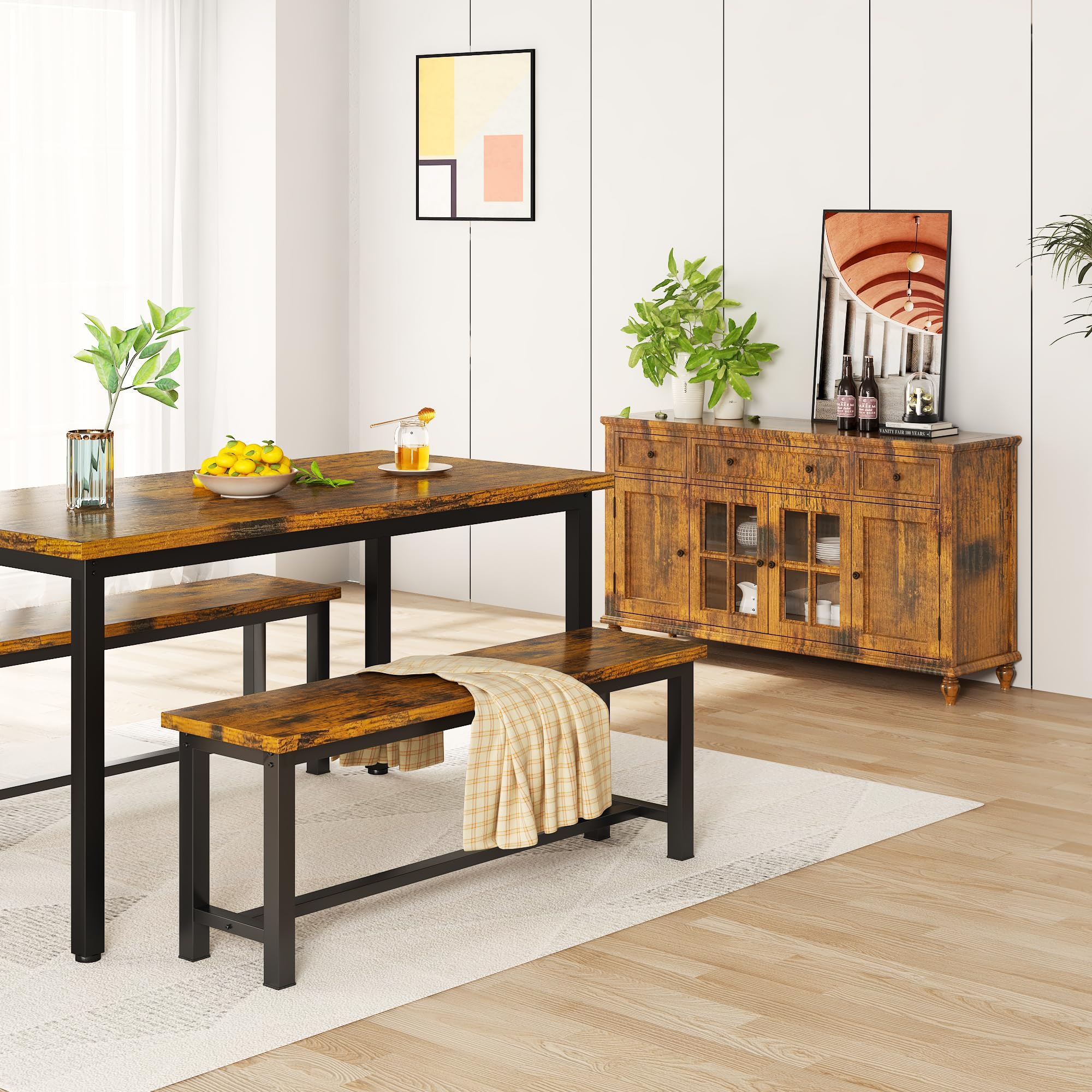 Industrial Wood Dining Bench Set of 2