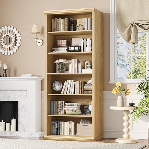 6-Tier Wide Bookcase with Elegant Design