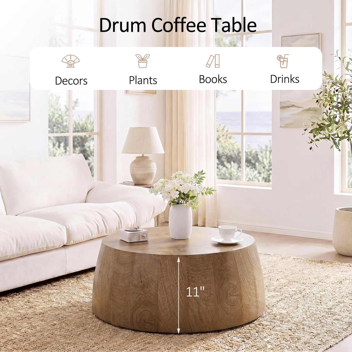 Round Reversible Drum Coffee Table