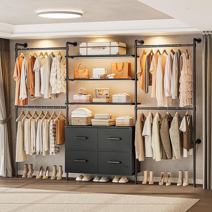 Wall-Mounted Closet System with LED Lighting