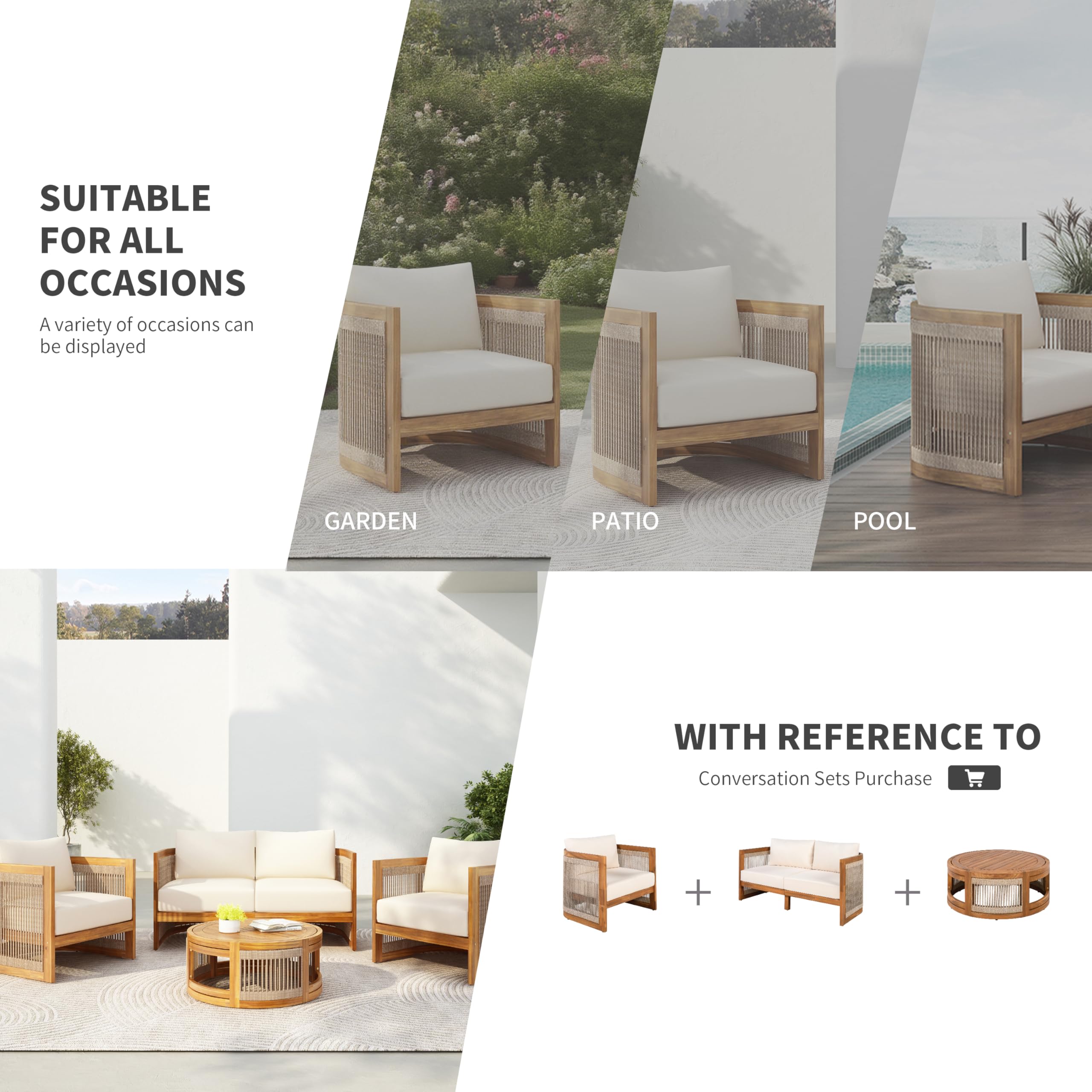 4-Piece Outdoor Conversation Set – Acacia Wood & Woven Rope