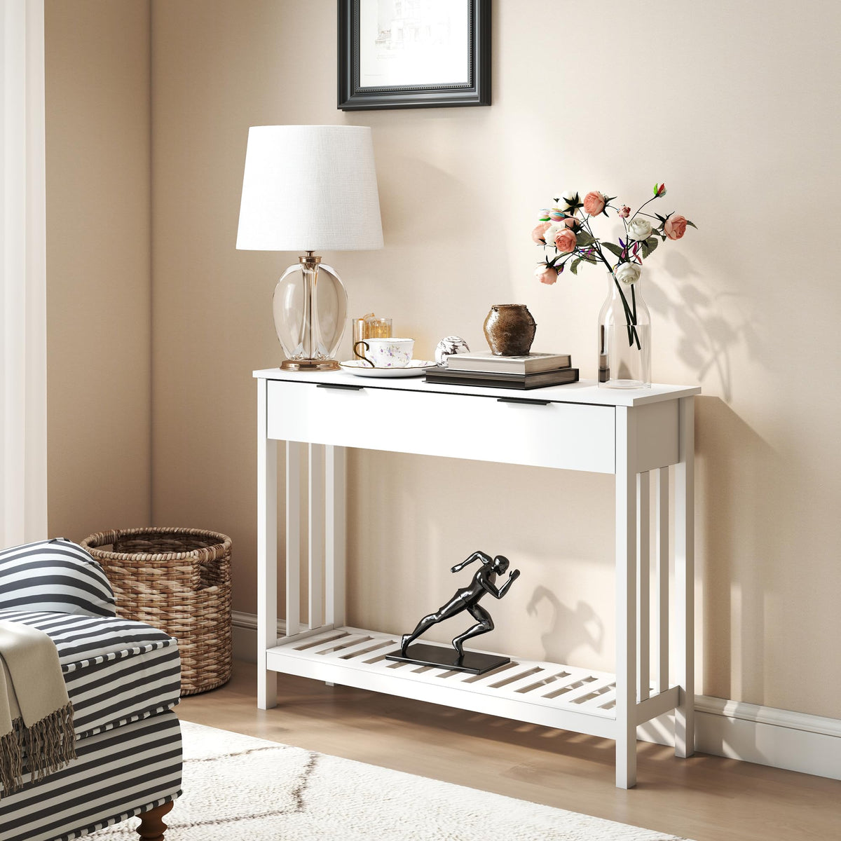 White Console Table with Drawer