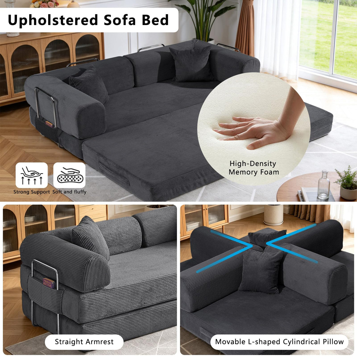 78" Convertible Sofa Bed,Folding Floor Couch,Boneless Bed Futon,Gray