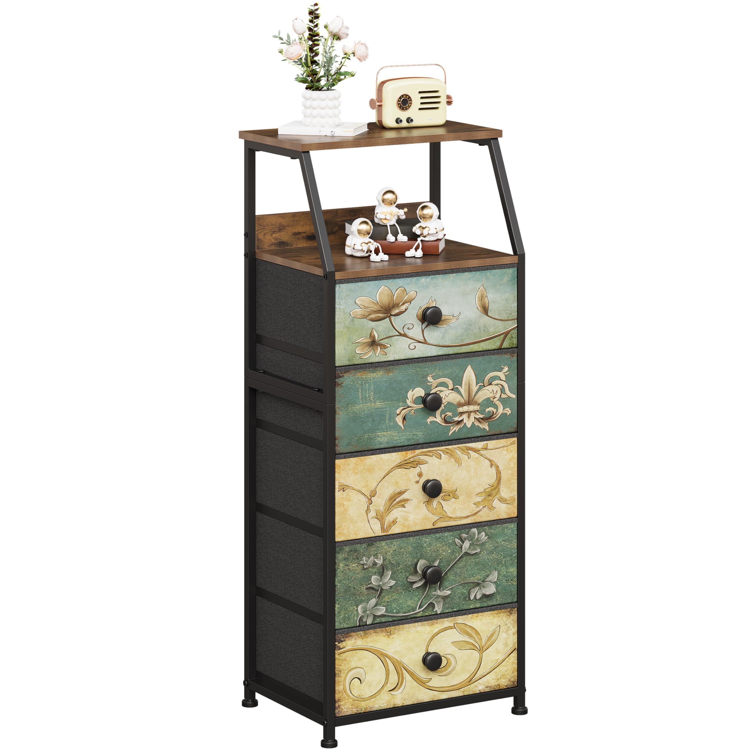 Fabric Dresser with Drawers & 2-Tier Shelf