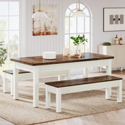 55" Farmhouse Dining Table Set with 2 Benches