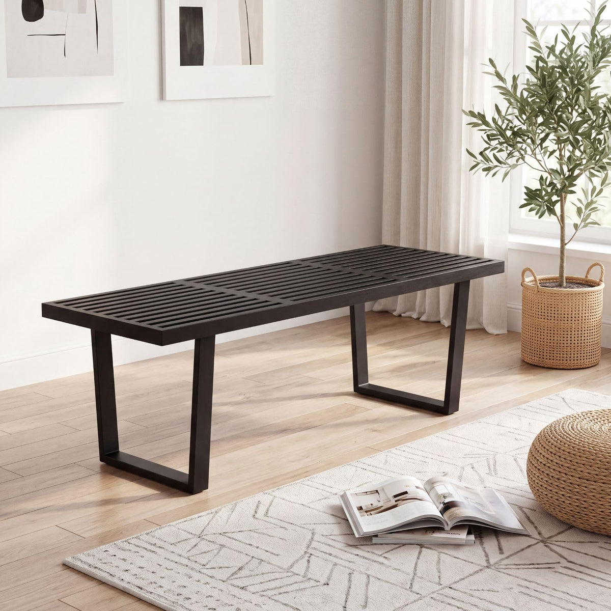 Slatted Wood Dining Bench