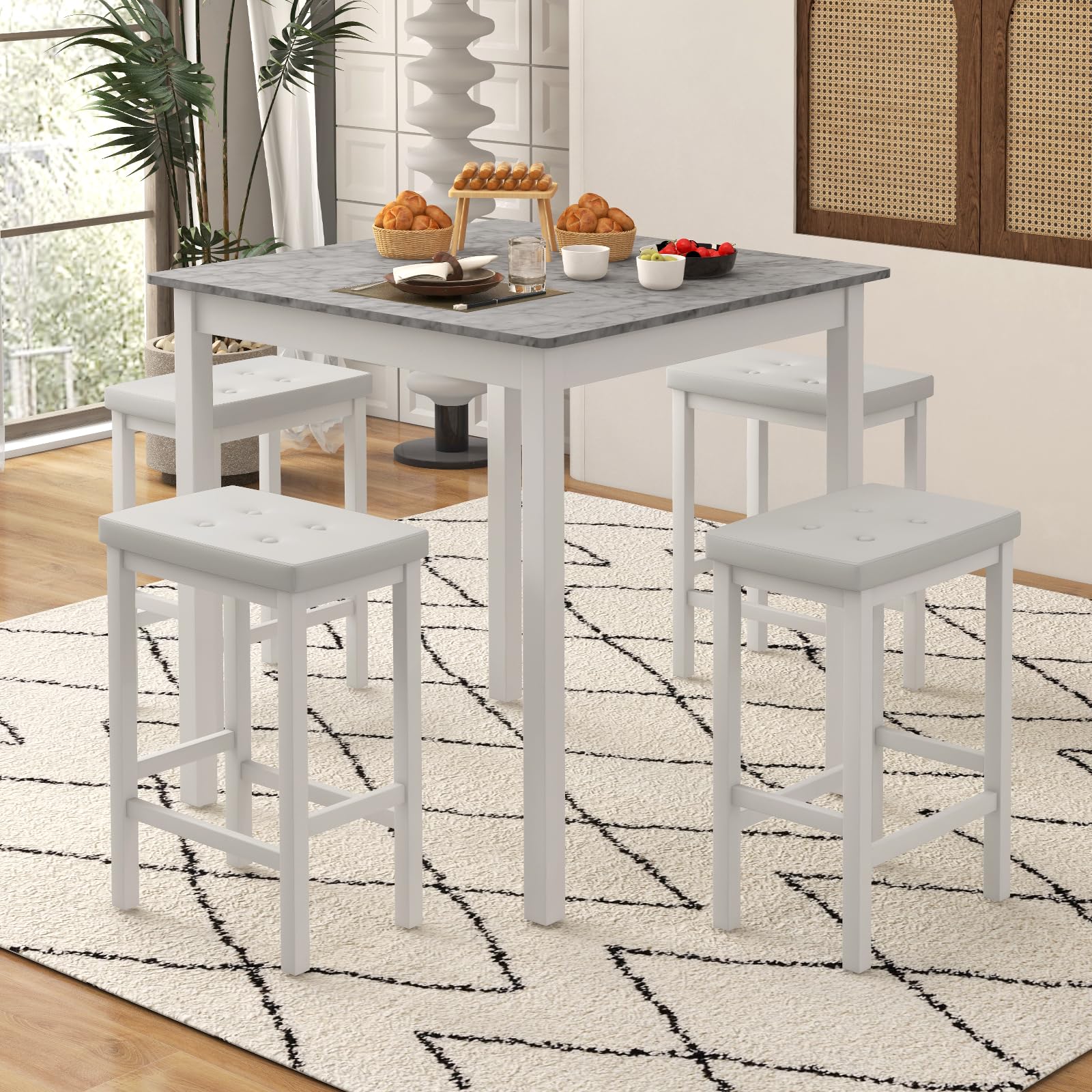 Counter Height Dining Table Set with 4 Bar Stools