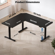 ExaDesk 63 x 55 inch L-Shaped Standing Desk, Corner Computer Desk, Electric Standing Desk Adjustable Height, Sit to Stand Ergonomic Workstation for Home Office, Black
