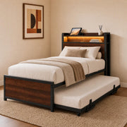 LIKIMIO  Twin Daybed with Trundle, LED Lights and Charging Station