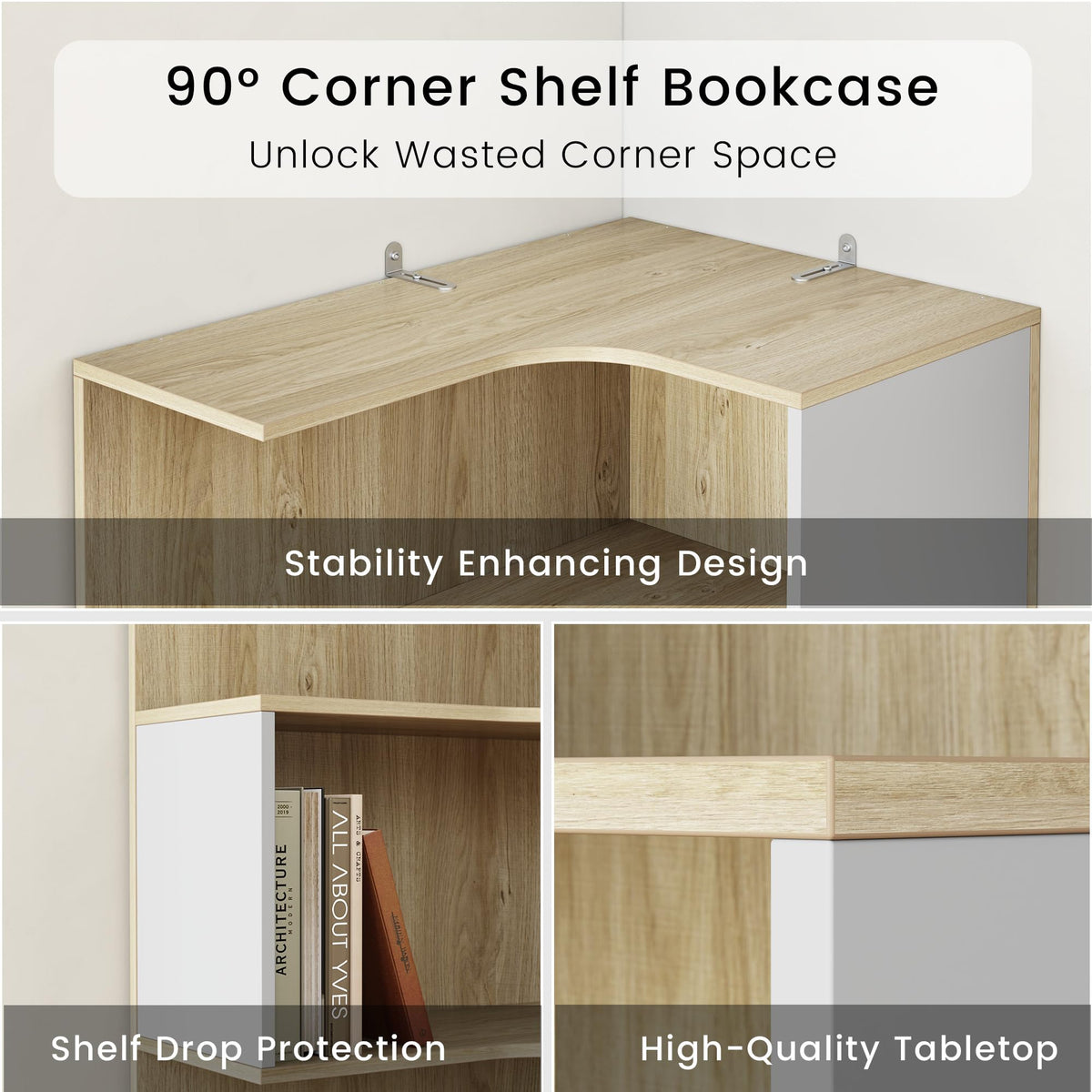 Corner Bookshelf with Drawers & Charging Ports