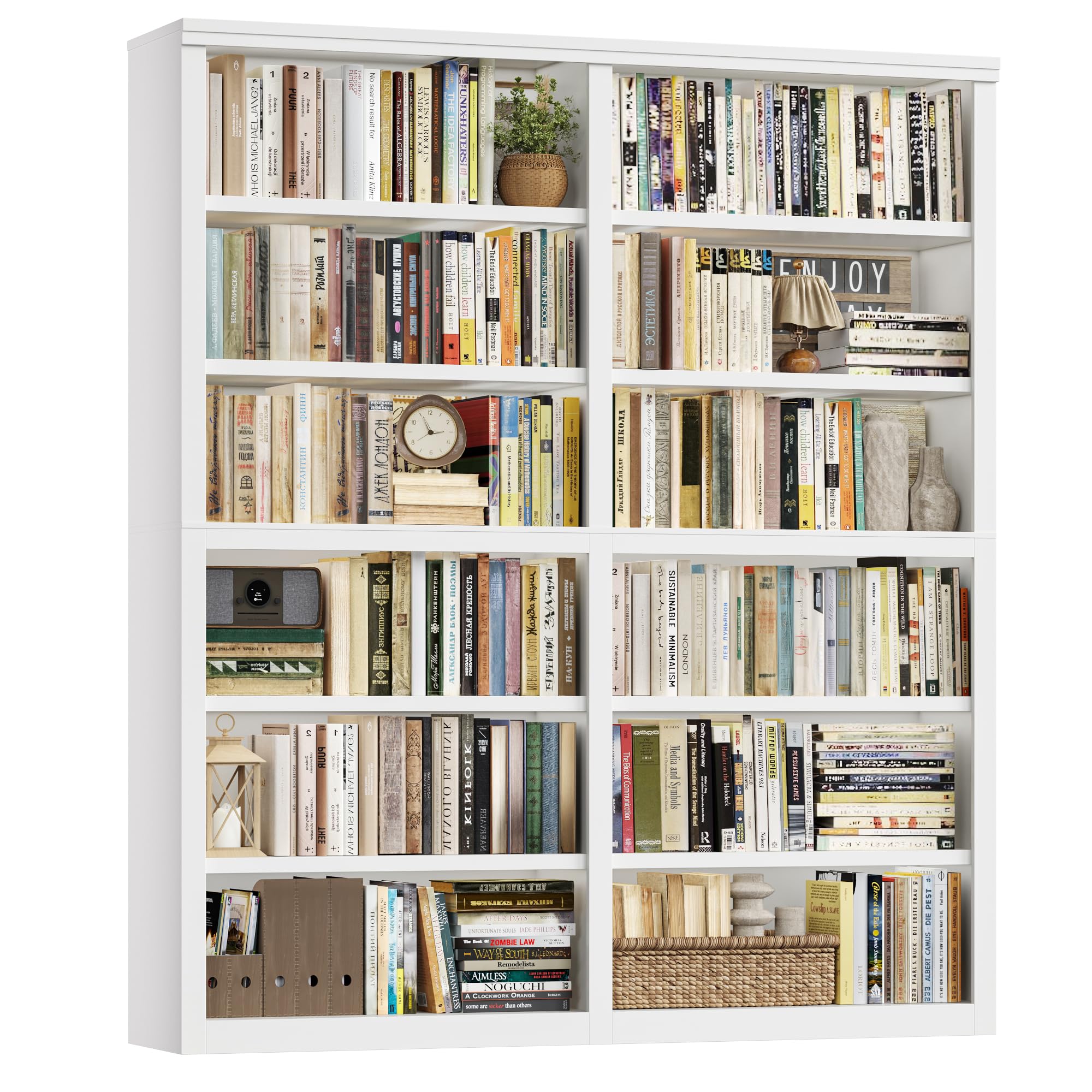 HOSTACK 63" W Open Book Shelf, 73" Tall Bookshelf with Storage, Modern White Bookshelf, Large Bookcase with 12 Display Shelves, 6 Tier Wooden Book Case for Living Room, Home Office, Library, White