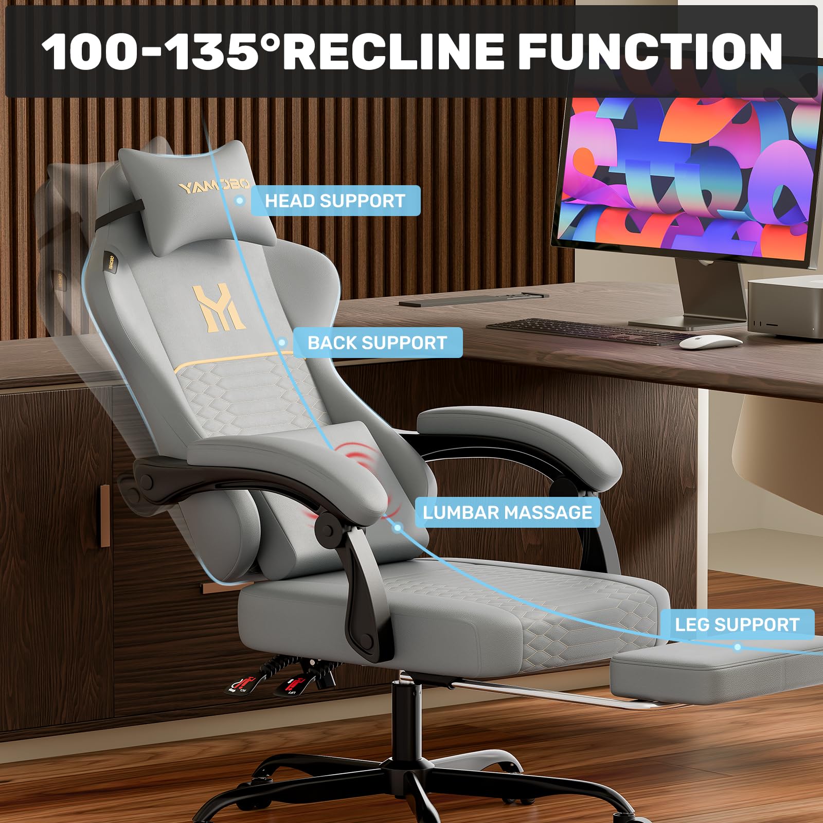 Ergonomic Gaming Chair with Footrest & Lumbar Support