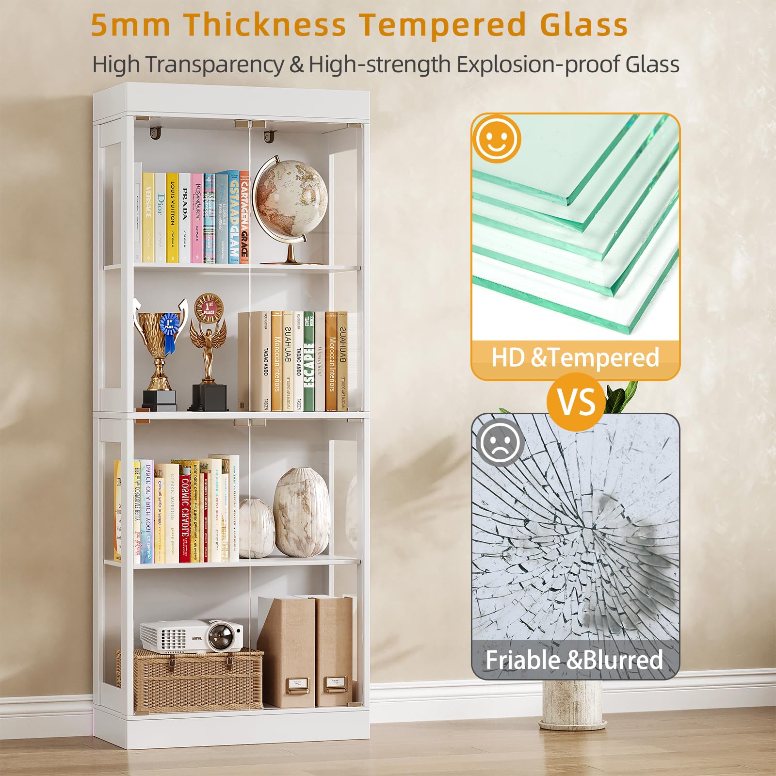 70" Glass Display Cabinet – 4-Tier Curio Cabinet