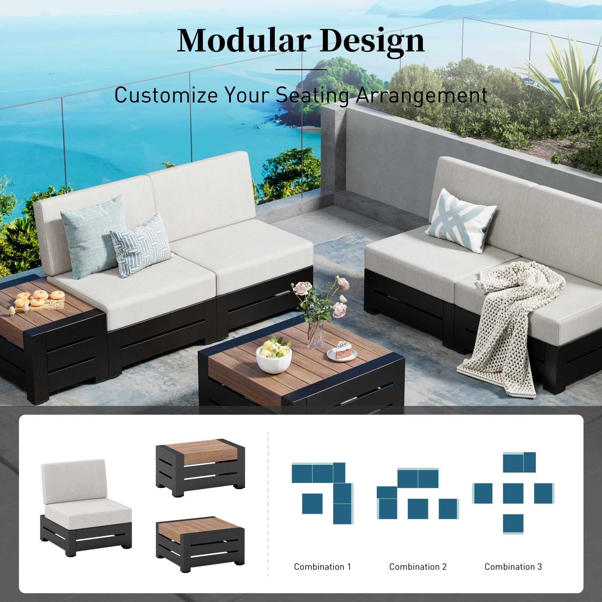 6-Piece Metal Patio Sectional Sofa Set