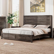 LUXOAK 3 Pcs Bedroom Furniture Sets,Includes Farmhouse Full Size Bed Frame with 49" Tall Headboard and Nightstand Sets of 2 with Charging Station, Slated Handles & Stainless Steel Feet, Rustic Grey